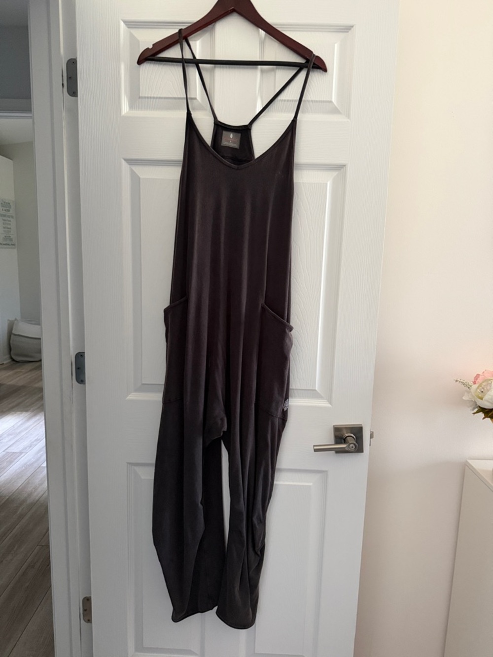 Free People Dark Charcoal Strappy Jumpsuit